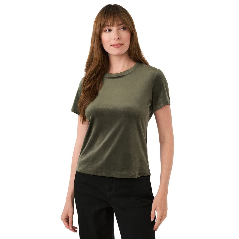 NWT Edited by Maren Morris Women's Velvet Short Sleeve Tee Size S Olive